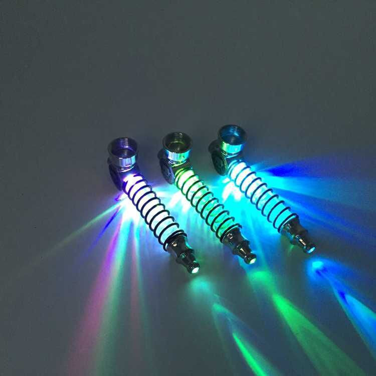 1PC Spring Tube Colorful Led light Metal Smoking Herb Pipe Portable Tobacco Pipes for Smoke With screens Cheap Hookah pipes Gift